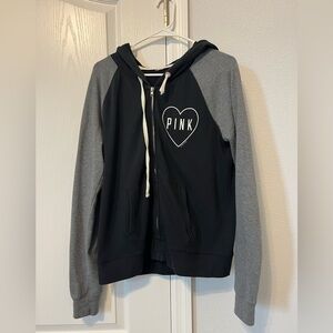 PINK by Victoria’s Secret Black and Grey Zip Up Hoodie Size M